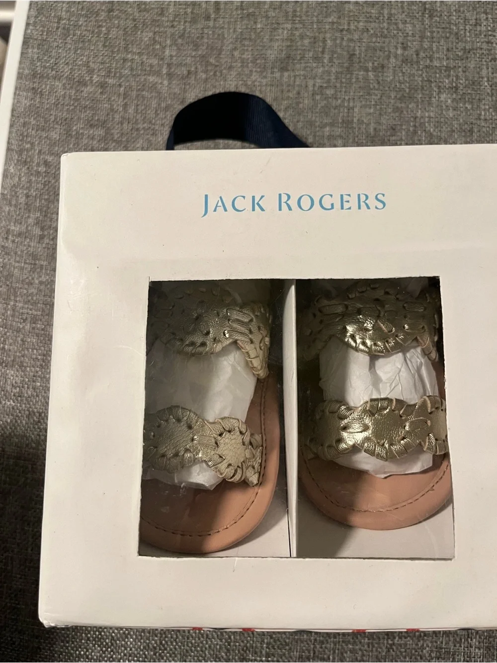 Jack Rogers Metallic Gold Braided Baby Walker Sandals with Tan Footbed